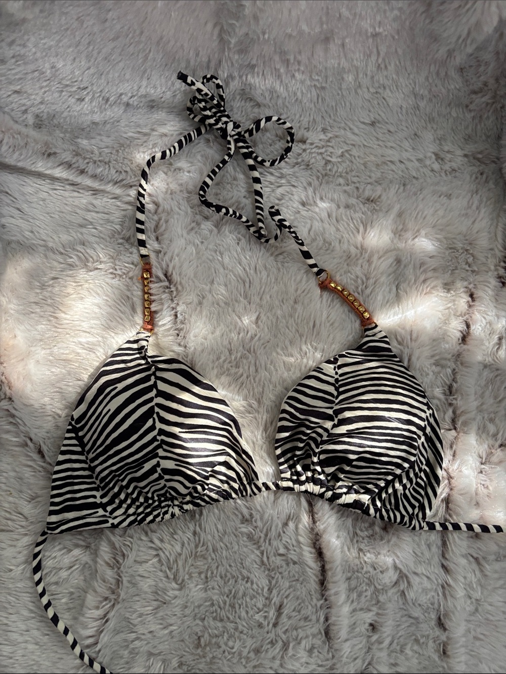 Zebra Print Triangle Bikini Top - Black & White